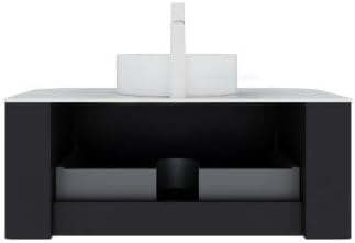 KEIKI 36" Bathroom Vanity Cabinet with Sink Combo, Wall Mounted Curved Edges Striped Floating Bathroom Vanity with Soft-Close Drawer, White Round Ceramic Basin Without Faucet, Black