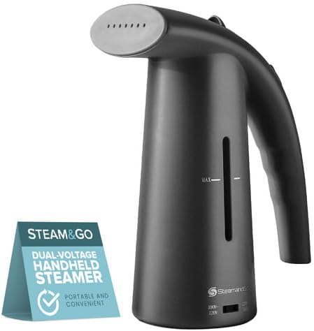 Steam & Go Portable Clothes Steamer - Compact Handheld for Shirts & Garments | Powerful Quick-Heating Corded Dual Voltage Travel Friendly - Black