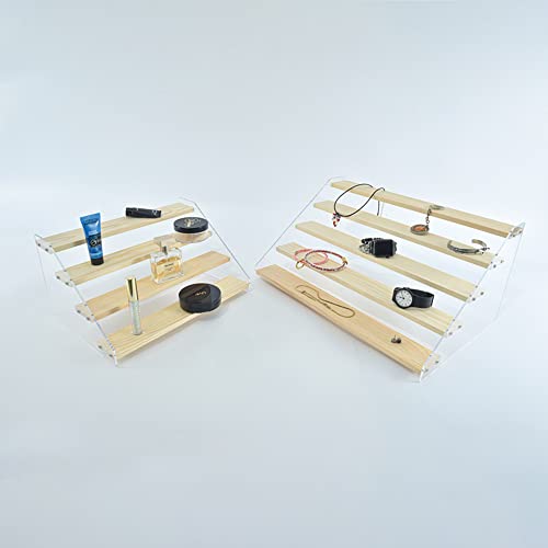 2 Pack 4 Tier Acrylic Display Stand for Figures Wooden Risers - Image 8