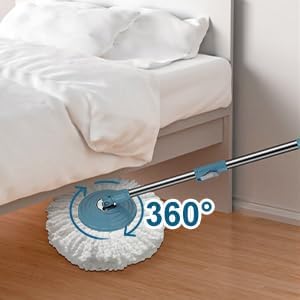 Stainless Steel Extendable Mop Handle with 2 Microfiber Replacement Heads & 360° Rotating Base Plate — Fits Standard Mop Buckets -Navy Blue