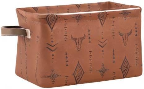 Western Bull Boho Rectangle Storage Basket Collapsible Storage Bin for Nursery Books Waterproof Baskets for Closet Shelves Bedroom Decor, 1 Pack