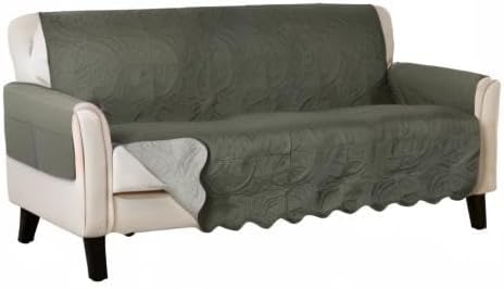 Great Bay Home Reversible Sofa Cover - Washable Slipcover Furniture Protector with Elastic Straps - Couch Cover for Dogs, Kids, and Pets - Quilted & Stitched Detail (Sofa, Sage Green/Light Gray)