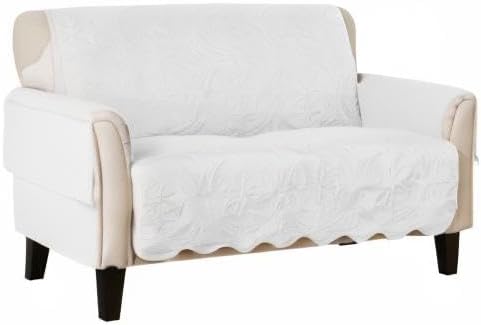 Great Bay Home Reversible Loveseat Cover - Washable Slipcover Furniture Protector with Elastic Straps - Couch Cover for Dogs, Kids, and Pets - Quilted & Stitched Detail (Loveseat, White/Sand)