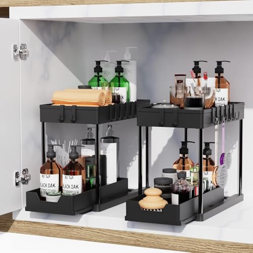 2 Pack black Under Sink Organizers and Storage, 2-Ti | Under Sink Stor - Image 3