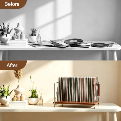 Vinyl Record Storage Stand for 80 LPs, Solid Wooden Vinyl - Image 8