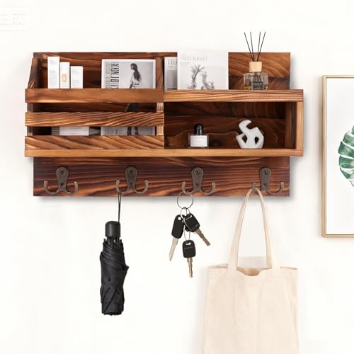 Solid Wood Key and Mail Holder for Wall, Brown - Image 7