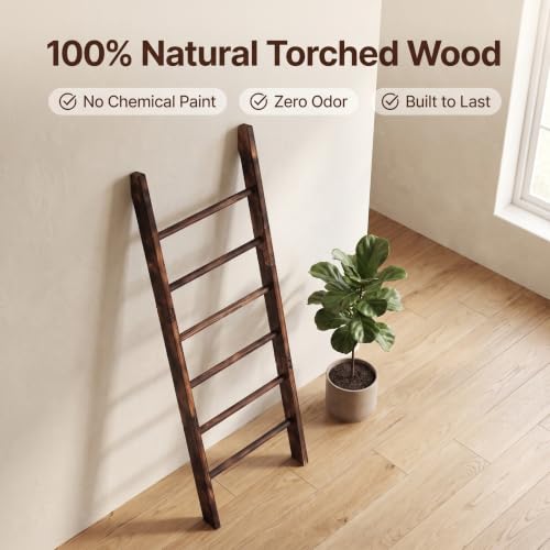 Carbonized Farmhouse Blanket Ladder, 6-Tier Rustic Wooden Rack - Image 7