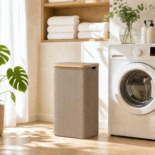 efluky Double Laundry Hamper with Lid and 2 Removable Bags, Brown - Image 7