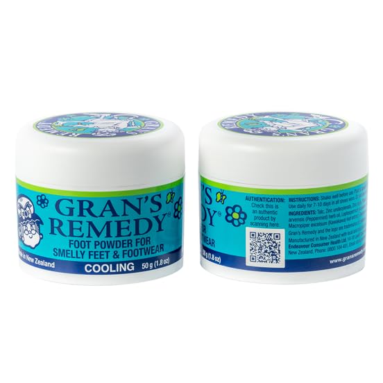 Gran's Remedy Natural Shoe Deodorizer and Foot Odor Eliminator Powder for Men, Women, and Kids, Absorb Sweat and Moisture, Neutralize Smelly Odors, Cooling (Pack of 2)