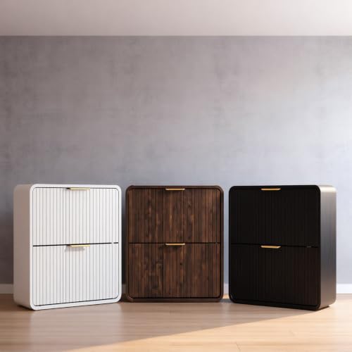 Modern Shoe Cabinet with 2 Flip Drawers, Fluted Panel - Image 8