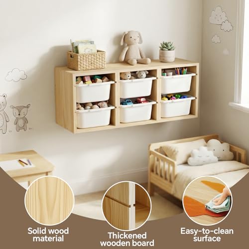Solid Wood Montessori Wall Mounted Toy Organizer with 6 - Image 7