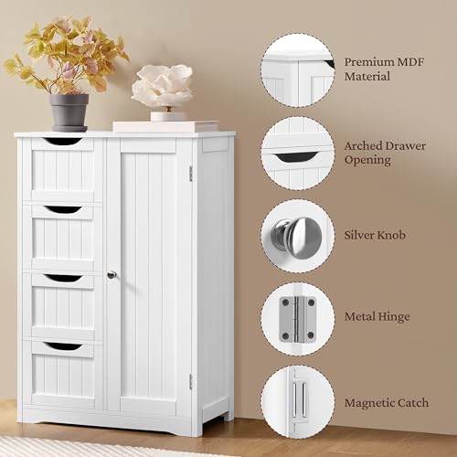Yaheetech Small Bathroom Storage Cabinet with 4 Drawers & - Image 7