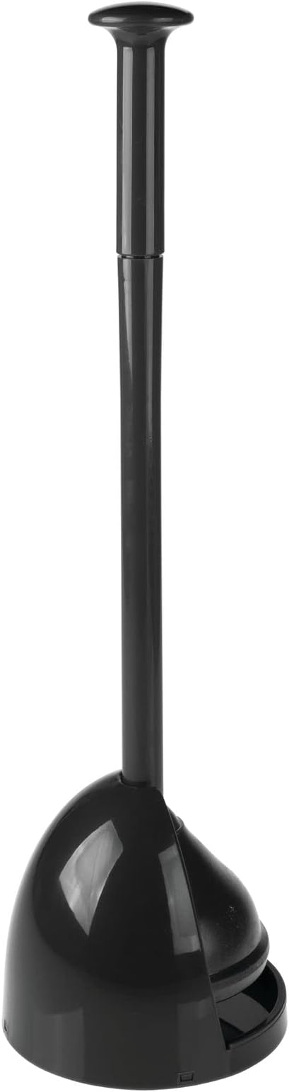 mDesign Plastic Freestanding Hideaway Toilet Bowl Plunger with Holder Set - Plunger for Bathroom Storage and Cleaning Organization - Heavy Duty, Space Saving - Aura Collection - Black