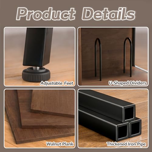 Record Player Stand with Flip-Down Record Shelf, Walnut - Image 7