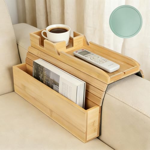 Bamboo Sofa Armrest Tray, Foldable Couch Caddy, 4–6 Inch Arms - Image 8