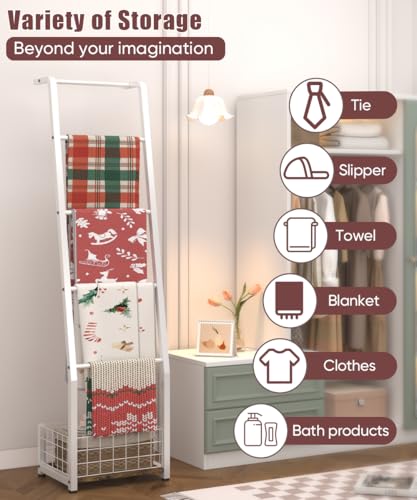 6.3ft Blanket Ladder with Storage Basket, 5 Tier | Home Organization - Image 7