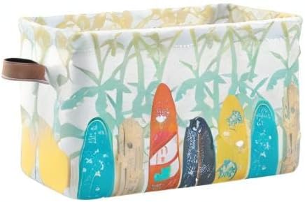 susiyo Large Foldable Storage Bin Palm Trees Surf Boards Fabric Storage Baskets Collapsible Decorative Baskets Organizing Basket Bin with PU Handles for Shelves Home Closet Bedroom Living Room-1Pack