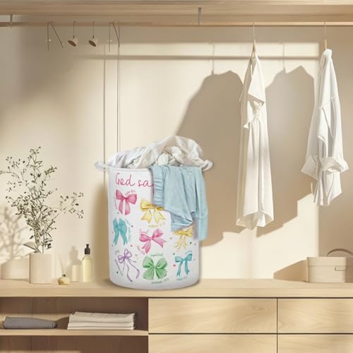 God Says I Am Colorful Bow Laundry Basket Hamper, Coquette - Image 8