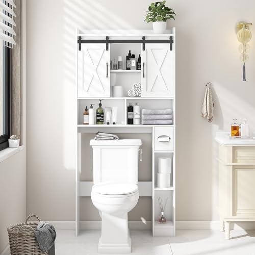 Vabches Over The Toilet Storage Cabinet with Sliding Doors, White - Image 7