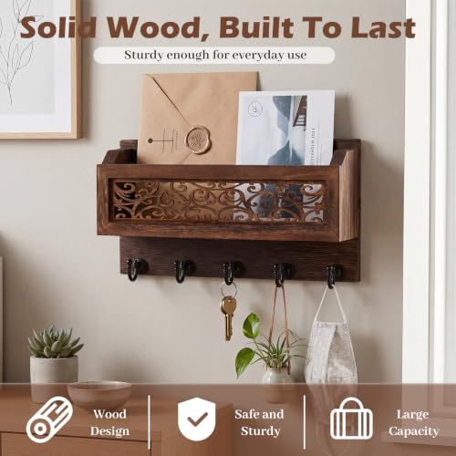 Novabright Wooden Key Rack Wall Mount with Mail Holder, 5 - Image 7