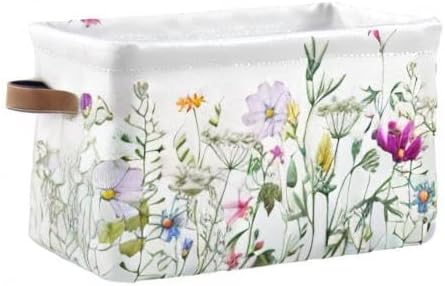 xigua Storage Basket Elegant Wildflowers Storage Bin with Handle, Large Storage Cube Collapsible for Shelves Closet Bedroom Living Room 1PC
