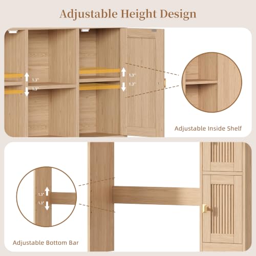 Fluted Over The Toilet Storage Cabinet with 4 Doors, Natural Oak - Image 7