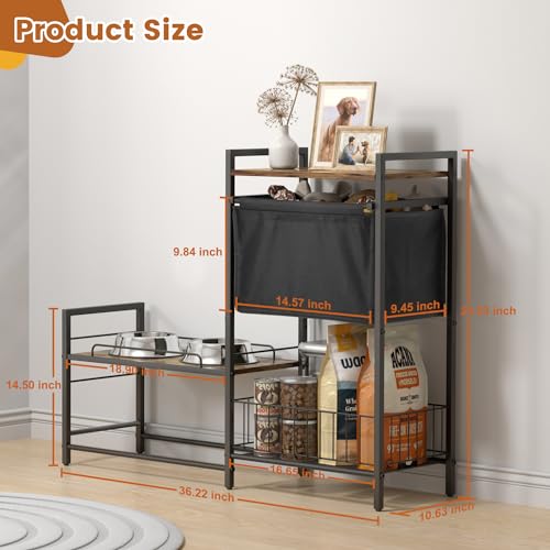 Elevated Dog Bowl Stand with Toy Bin Basket, 4 Height - Image 7