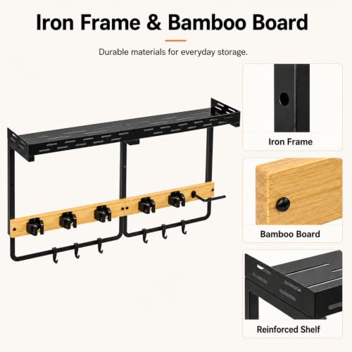 Large Broom Holder and Mop Organizer Wall Mount with Shelf - Image 7