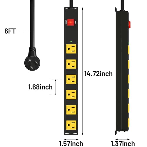 Heavy Duty 6 Outlet Metal Long Power Strip, 2700J Surge Protector - Image 8