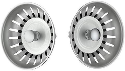 KANARY Stainless Steel Kitchen Sink Strainer Basket-Replacement for Standard Drains(3-1/2 Inch)-Ball-Lock Rubber Stopper (2-Pack, Stainless Steel)