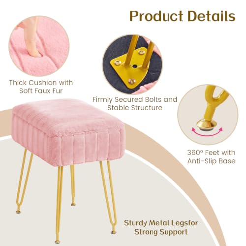 FUXA Vanity Stool Chair with Storage, Faux Fur and Metal Legs - Image 8