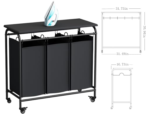 3 Bags Laundry Basket Sorter, Black 135L Laundry Hamper - Image 7
