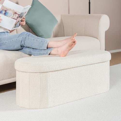 B FSOBEIIALEO 43.3" Sherpa Ottoman with Storage for Living - Image 7