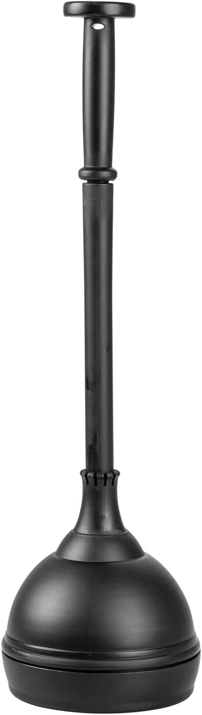 mDesign Plastic Toilet Plunger with Lift & Lock Cover Set, Compact Discreet Freestanding Storage Caddy Holder for Bathroom, Powder Room, Modern Design - Heavy Duty - Hyde Collection, Black