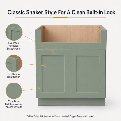 36" Solid Wood Farmhouse Under Sink Base Cabinet Storage Jade - Image 8