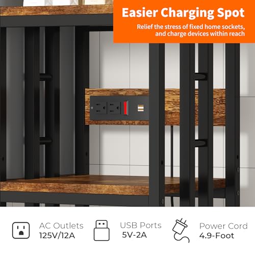 Mini Fridge Stand Coffee Bar Cabinet with Power Outlet, Baker - Image 6
