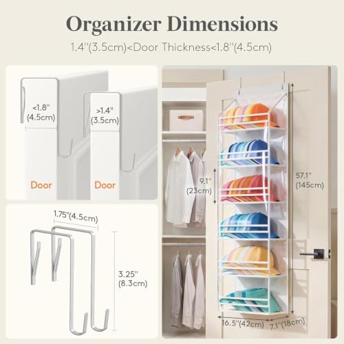 Lifewit 6 Tier Clear Over the Door Hat Rack, Baseball Caps - Image 7