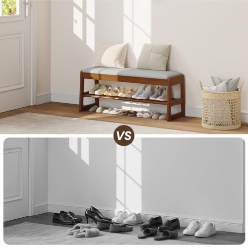 Solid Wood Shoe Rack Bench Entryway 2‑Tier with Hidden - Image 8