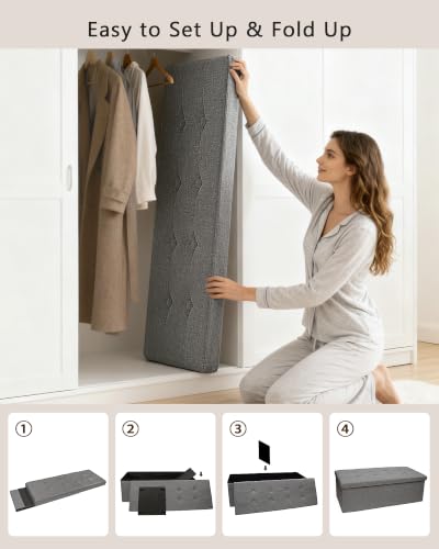 43 Inches Folding Storage Ottoman Bench, Storage Chest, Grey - Image 7