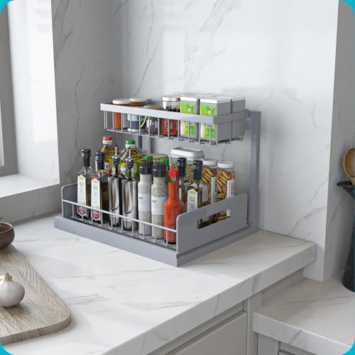 Under Sink Organizer, L-Shaped 2 Tier Pull Out Cabinet Organizer - Image 8