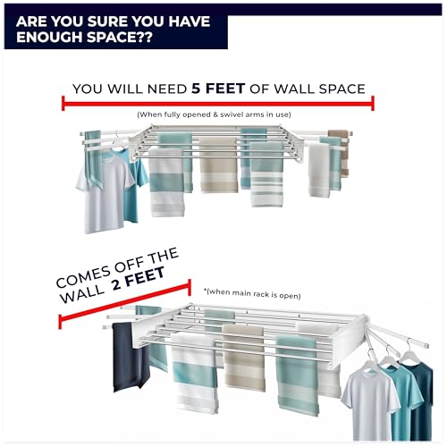 MODERN-X Wall Mounted Clothes Drying Rack Foldable w/ 2 - Image 7
