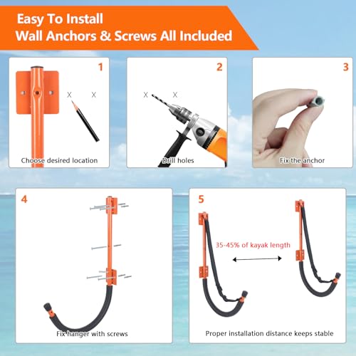 DEDU Kayak Storage Rack, Kayak Wall Mount Hangers 2 Pack & 4 Pack - Image 8