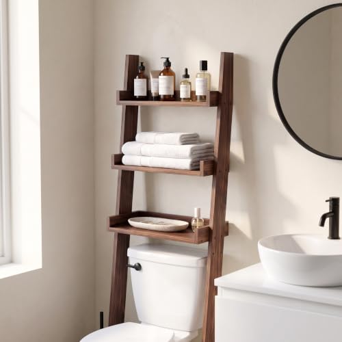 Over-the-Toilet Ladder Shelf, 3-Tier Wood Bathroom Rack - Image 7