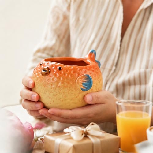 Ceramic Pufferfish Shaped Pen Pencil Holder for Desk Decoration - Image 8