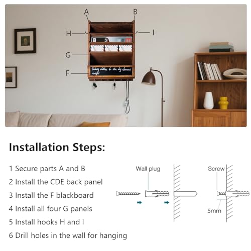 Wall Mail Organizer, Rustic Key and Mail File Holder - Image 8