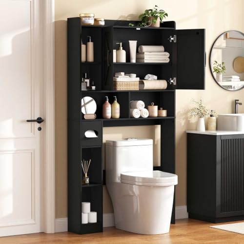 Vabches Over The Toilet Storage Cabinet with 2 Barn Doors, Black - Image 8