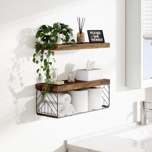 BAYKA Rustic Brown Floating Bathroom Shelves, 15.7in - Image 7