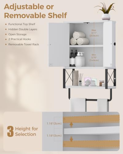 Bathroom Wall Cabinet, White Medicine Cabinet with Towel Rack - Image 7