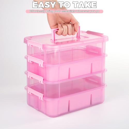 Art Supply Storage Organizer, 4-Tier 10 Qt Box, 2 Trays, Pink - Image 7