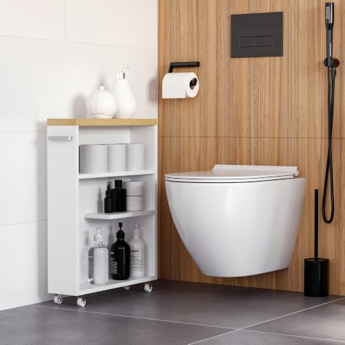 kleankin Slim Bathroom Cabinet with Castor Wheels Fits - Image 8